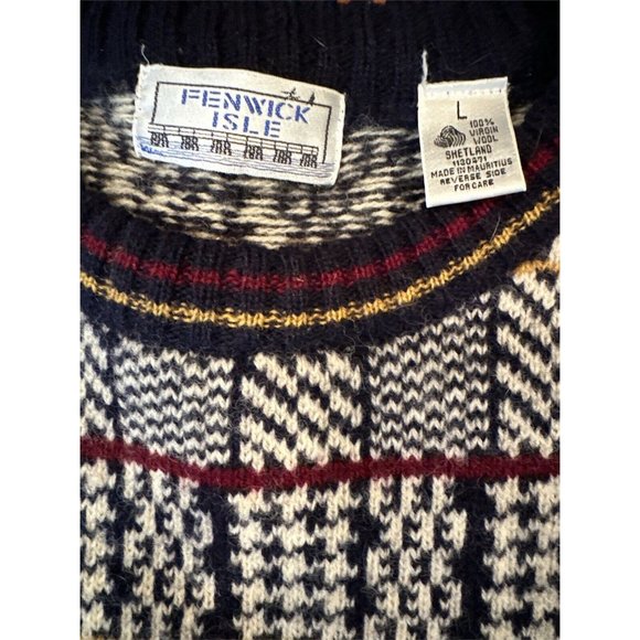 Fenwick‎ Isle Mens Pullover Sweater Blue Muliticolor Design Long Sleeve Sz L VG. - Picture 3 of 4